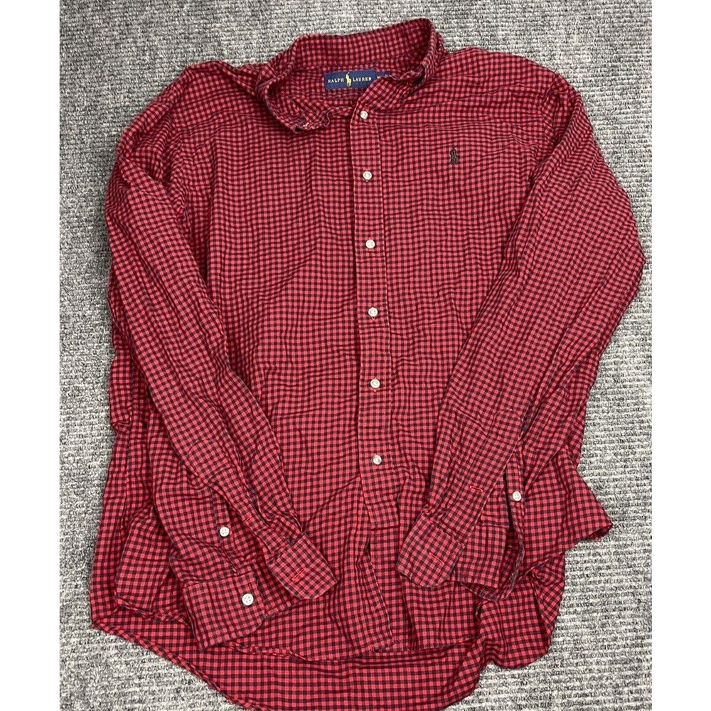 Polo Ralph Lauren Shirt Men's Large Plaid Button Up Checkered Black Red Pony